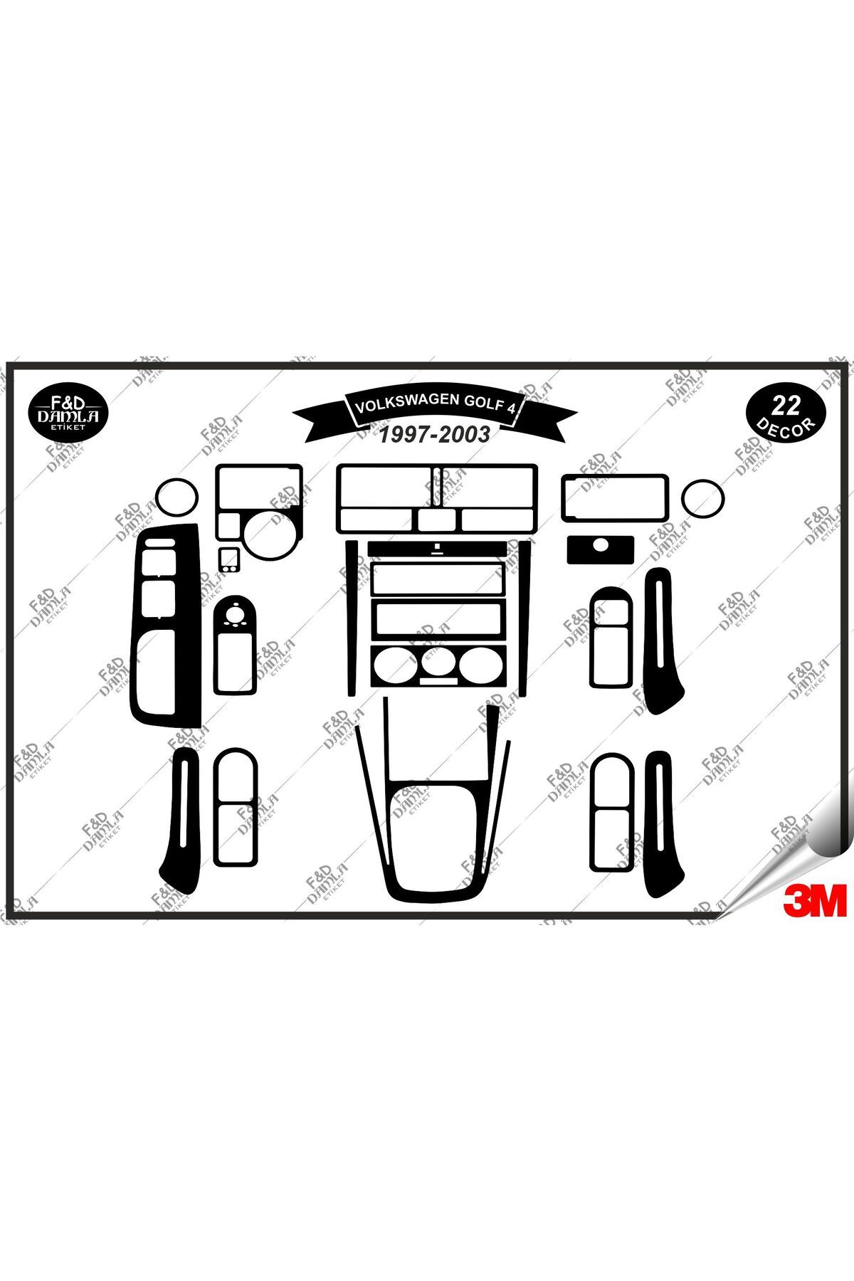

Volkswagen Golf 4 1997-2003 Torpido Konsol Trim Göğüs Maun Kaplama Set 22 Parça Siyah