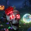 Yousheng Halloween Skull Statue with Flower Plastic Small Size Human Head Bone Sculpture Collectible Skeleton Figurine for Indoor Outdoor Decor