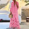 Women's Fashion Casual Long Sleeve Tassels Bohemian V-Neck Lace Plus Size Dress