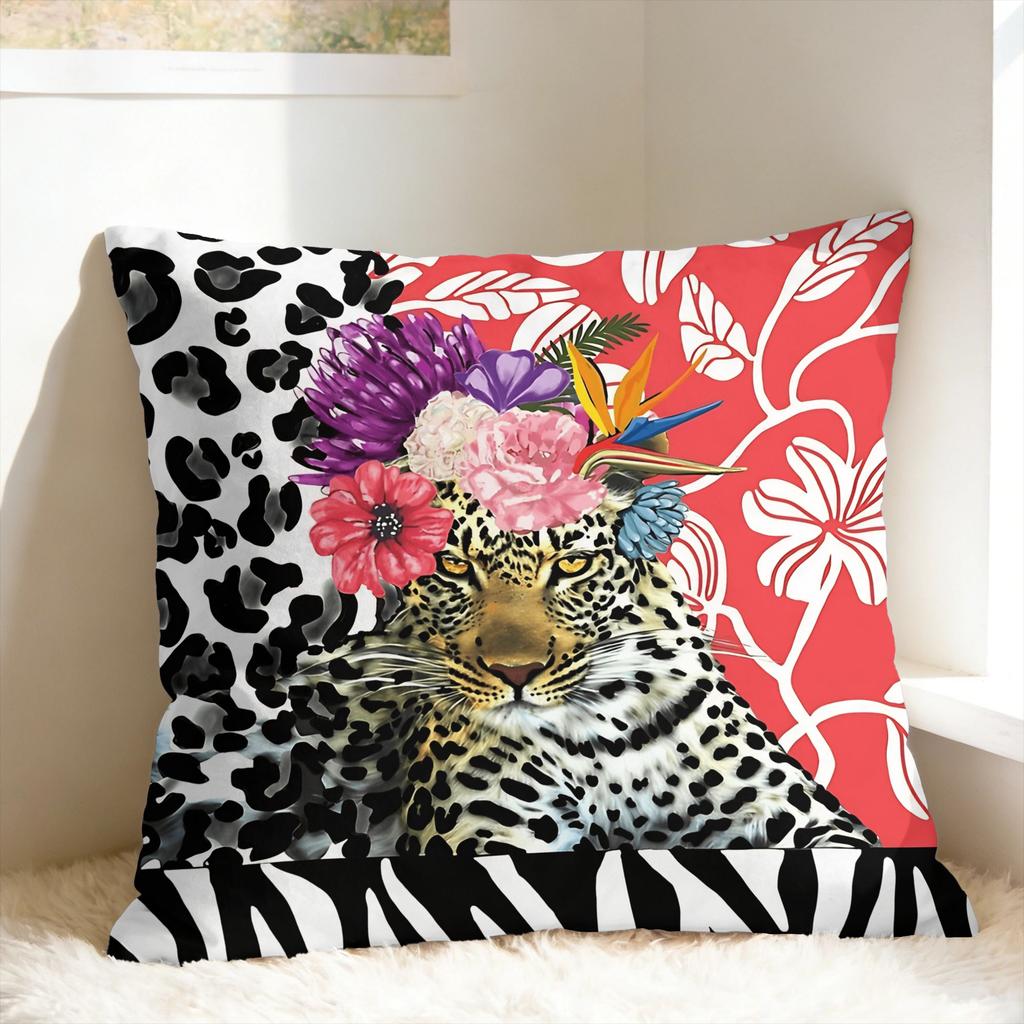 Leopard & Tropical Floral Pillow Cover Comfy Cushion Cover Morden Pillow Case For Sofa Home Decoration