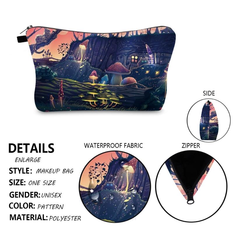 Portable Travel Toiletry Makeup Bag Mushroom Print Cosmetic Bag Large Capacity Casual Storage Bag for Women Girl