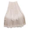 Women Spring Fall High Waist All Match Color Block Mesh A Line Skirt with Bowknot