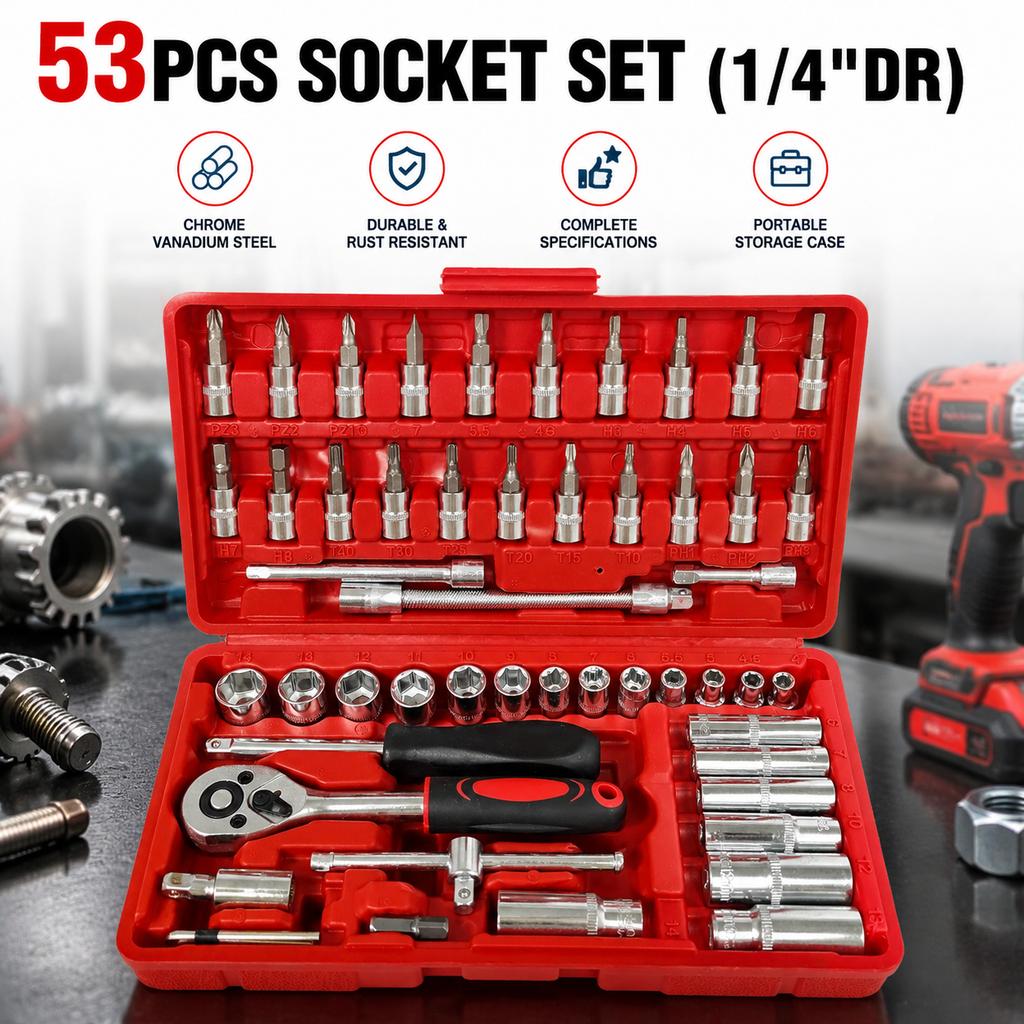 Bulk Supply Industrial Grade 53pcs Metric Socket Tool Box for 4S Workshop Use