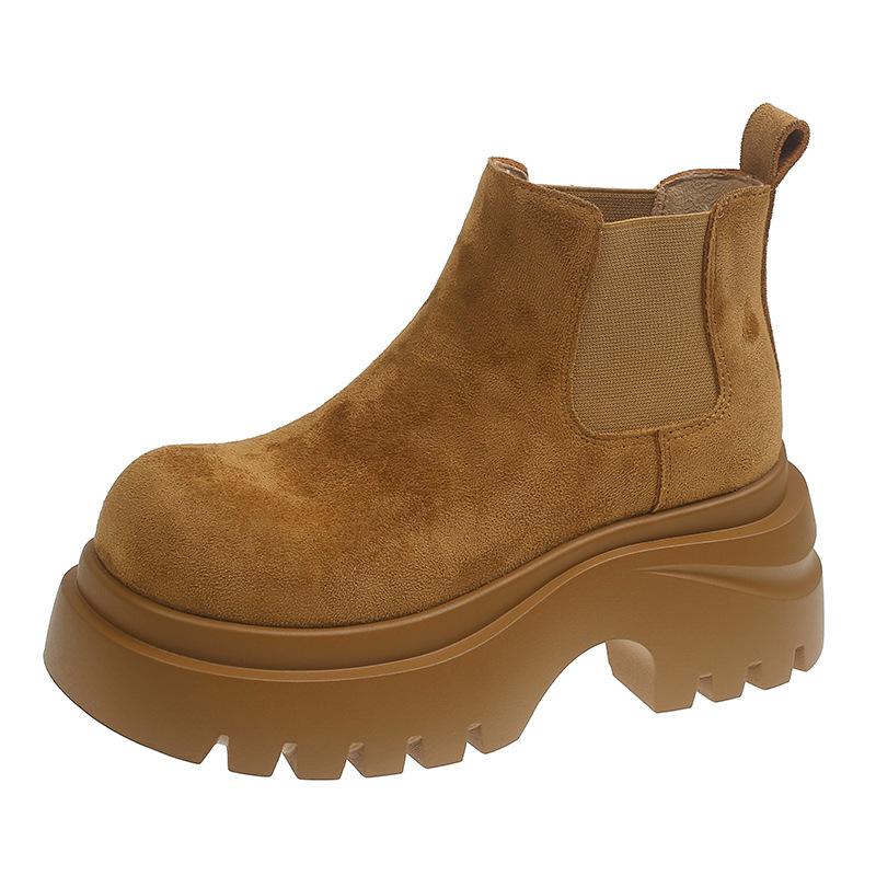Chelsea Martin boots women's 2025 new spring and autumn thick-soled heightening cigarette tube short boots small super fire big yellow boots