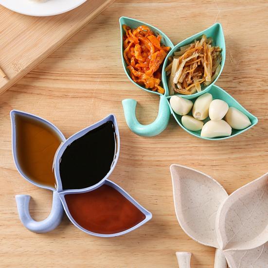 Kořenící nádoba Listy Tvar Integrovaný výlisek 3 mřížky Korejský BBQ Hot Pot Kořenící mísa Domácí zásoba