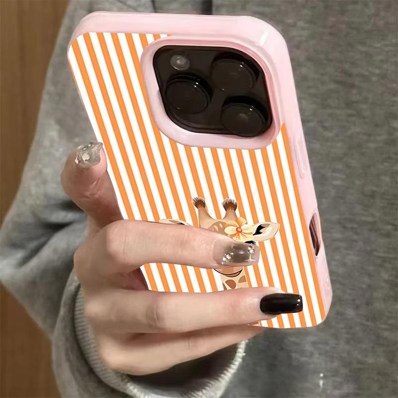 Shockproof Phone Case for iPhone 17 16 Plus 15 Pro 14 13 12 11 Pro Max 17 Air 16E Cute Flower Giraffe Orange Stripes Soft Cover