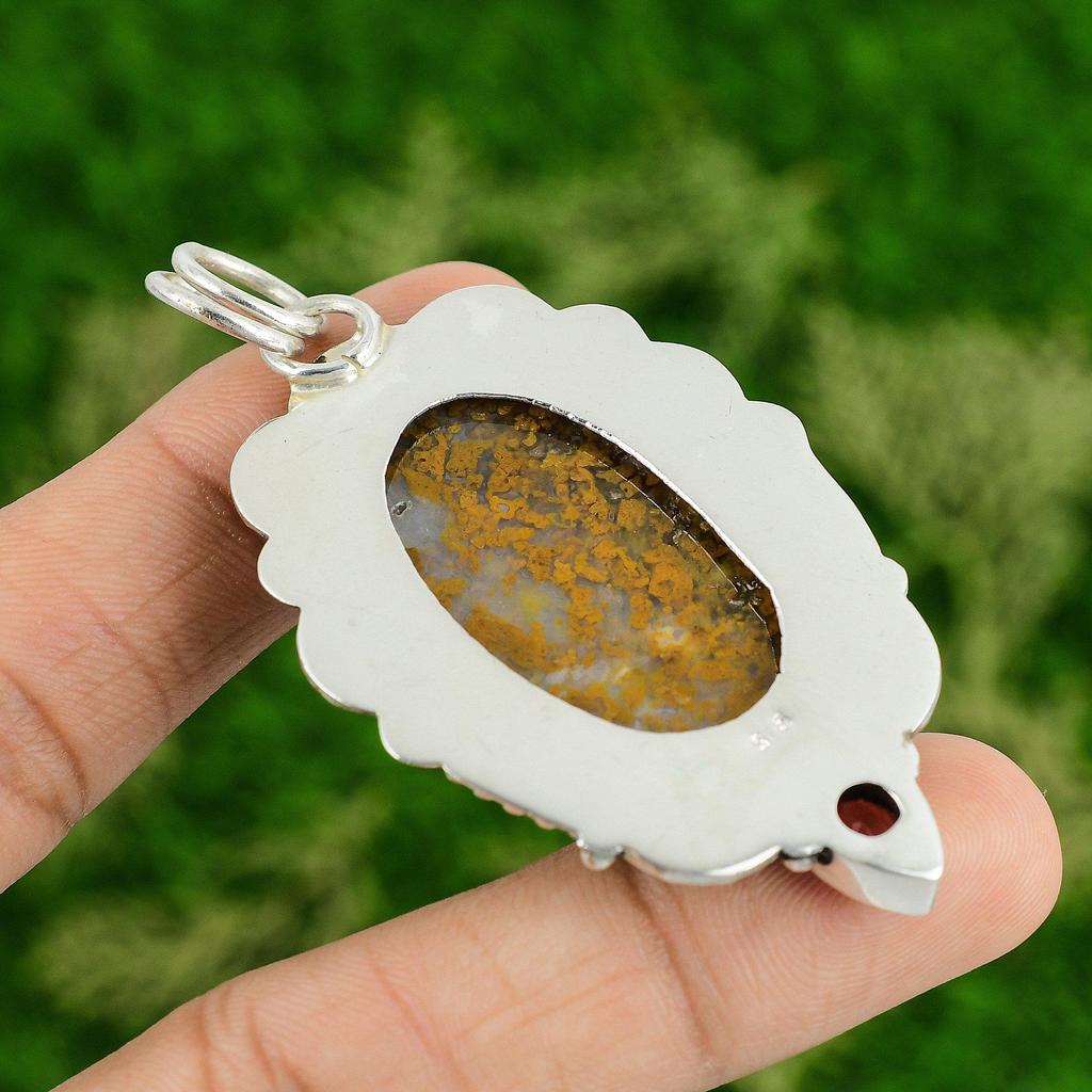 Daughters Day Deal Polka Dot Agate Gemstone Pink Tourmaline Pendant 925 Silver