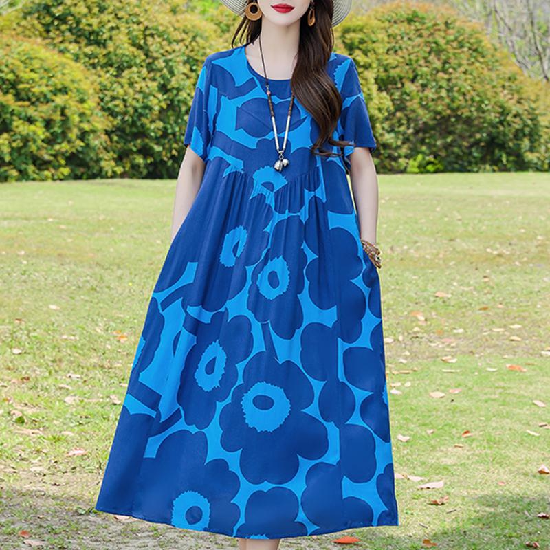 Casual zomerjurken voor dames, vintage kleding, losse korte mouwen, elegante lange jurk in grote maten