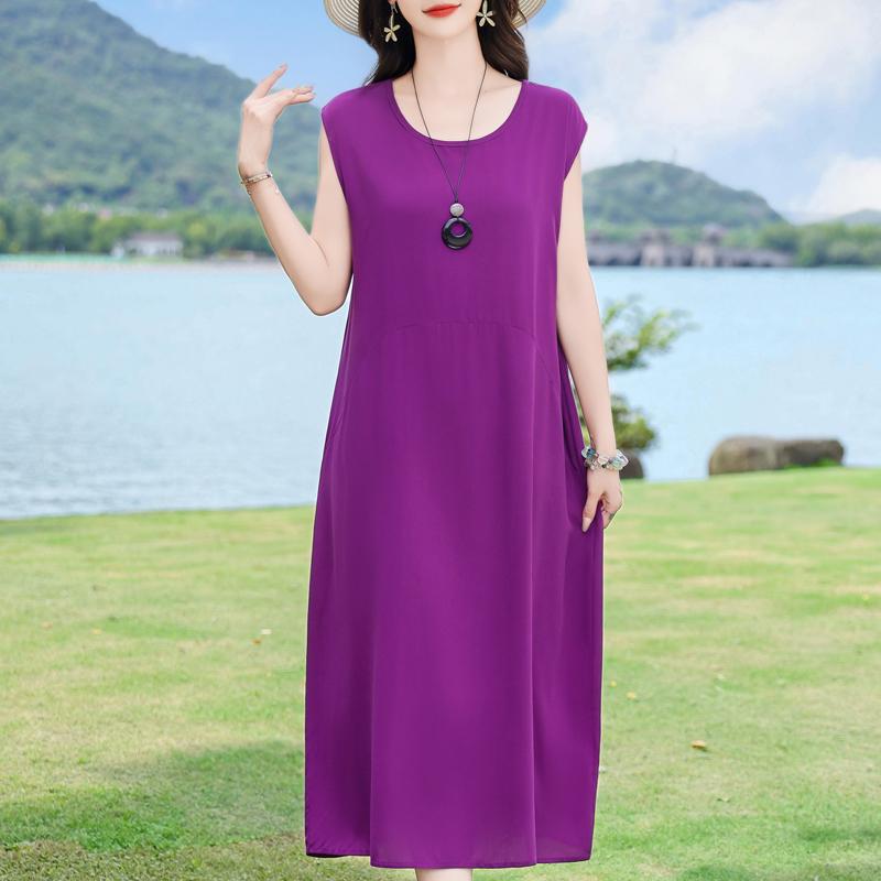 Robes Décontractées pour Femmes Été Vêtements Vintage Grande Taille Sans Manches Ample Robe Longue