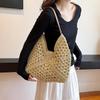 Summer Straw Knitting Bag Hollow Out Tote Bag Solid Color Beach Shoulder Bag Holiday Travel Handbag Boho Shoulder Purse for Wome