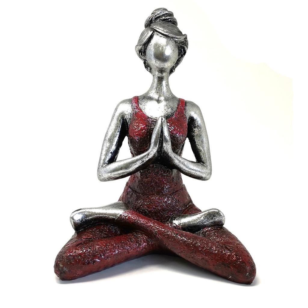 Yoga Woman Figurine - Silver and Bordeaux 24cm