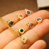 2PCs Classic Brass Birthstone Charms For Necklace DIY 18K Real Gold Plated Round Multicolour Cubic Zirconia Pendant 8mm x 5.5mm