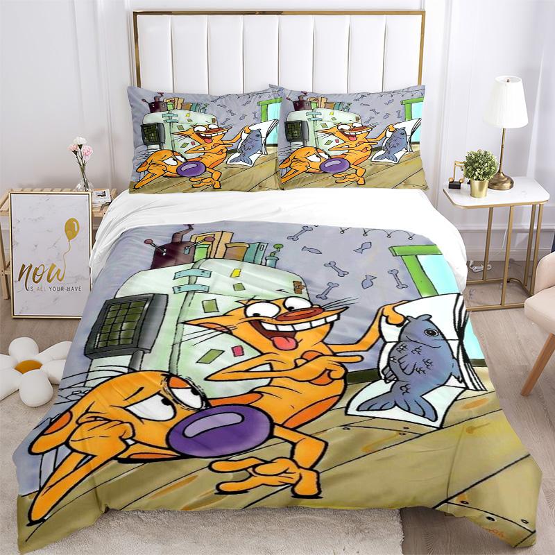 Cat Fish Bedding 3 Piece Set HD Print Duvet Cover Pillowcases for Teens Adult Bedroom Decoration Christmas Gift