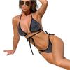 2023 European & American Sexy Rhinestone Strappy Bikini Set - Solid Color Beach Vacation Women's Swimwear