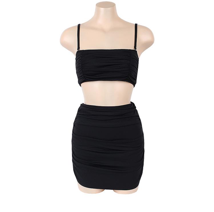 

Тайский женский раздельный купальник-бикини - Новая корейская девичья однотонная купальная одежда M чёрный