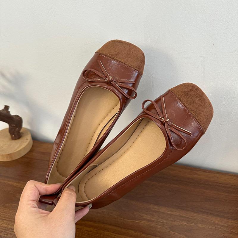 

Мода 2025 Весна Осень Туфли-балетки с бантом Женские Туфли Джейн Женские Повседневные Слипоны на Мягкой Подошве Платье Лоферы 35 коричневый