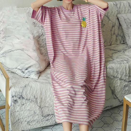 Cămașă de noapte de vară pentru femei, dormit confortabil, model dungi anti-pastă, halat de noapte pentru femei, haine pentru femei