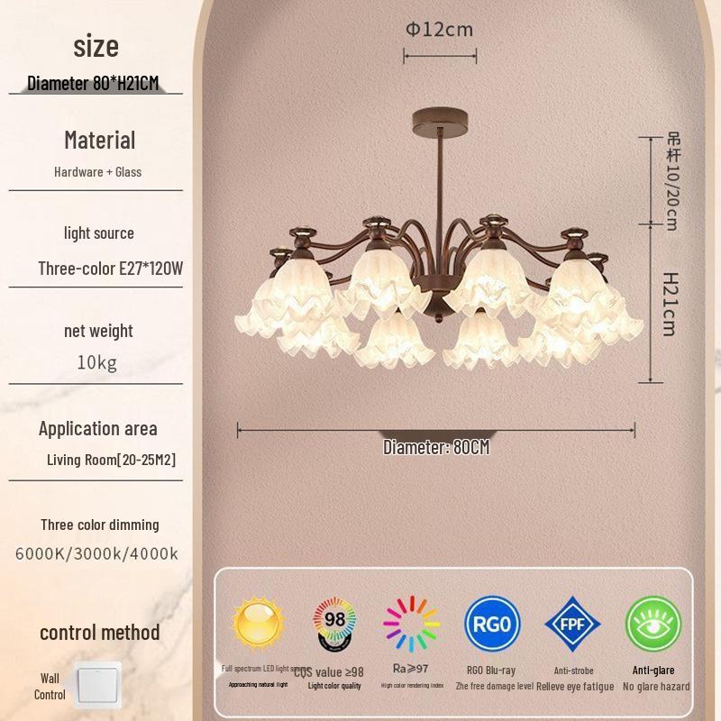 French Retro Nanyang Style Chandelier for Living Room, Restaurant, or Bedroom