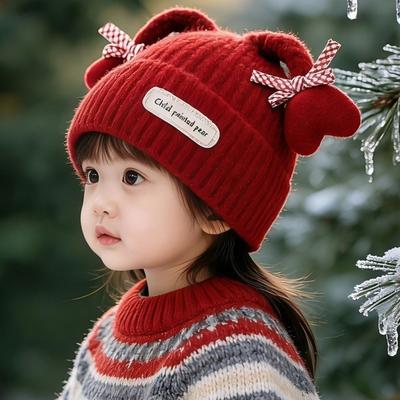 Warm Material Wool Cap Double Braid Design Kids Hat Soft Ear Protection Hat  For Toddler Girls