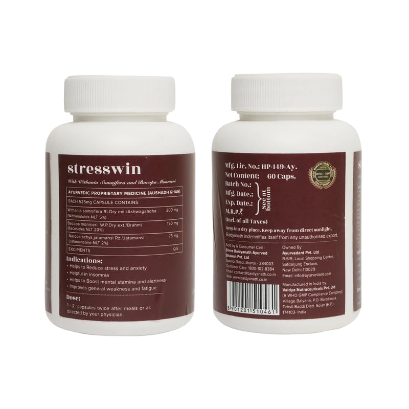 Baidyanath Stresswin Natural Stress Relief Capsules For Relaxation And Mental Balance | 60 Capsules | Promotes Calmness And Emotional Wellness