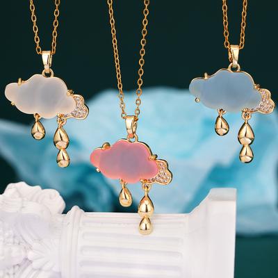 Fashion Zircon Resin Cloud Pendant Necklace for Women Girls Stainless Steel Chain Sweet Cute Party Accessories Jewelry Gifts
