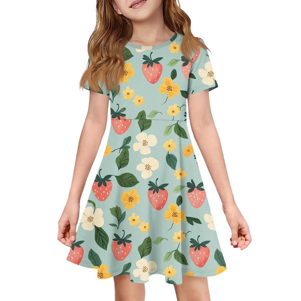 Girl Summer Dress Color & Print Short Sleeve Dress With Pocket Casual Dress Shorts Sleeve Party Dress Easter Day