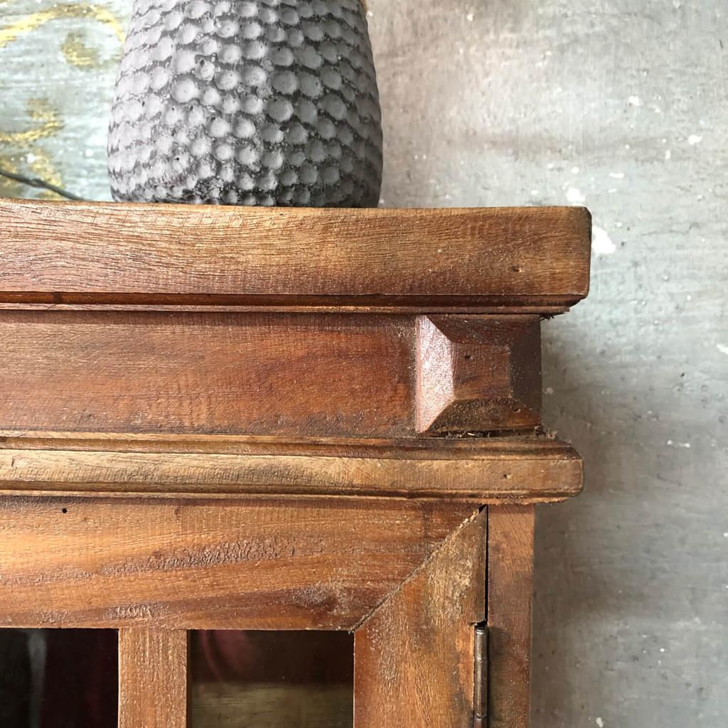 Rustic wooden wall cabinet with drawers and hooks