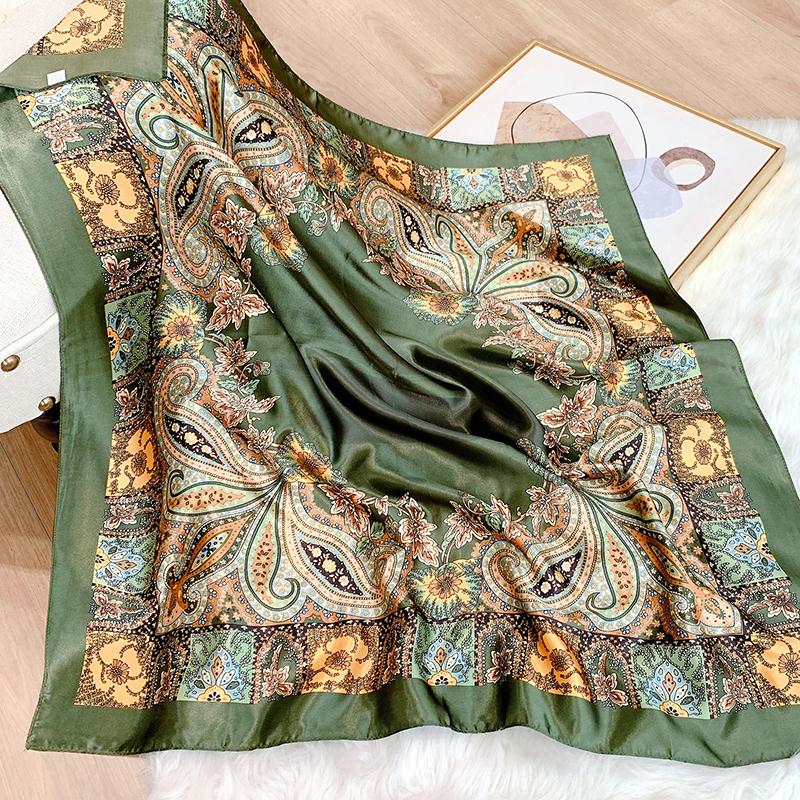 Luxury Brand Foulard Neckerchief Shawl Wraps Print Silk Satin Scarf Square Women Muslim Hijab Elegant Headband Bandana