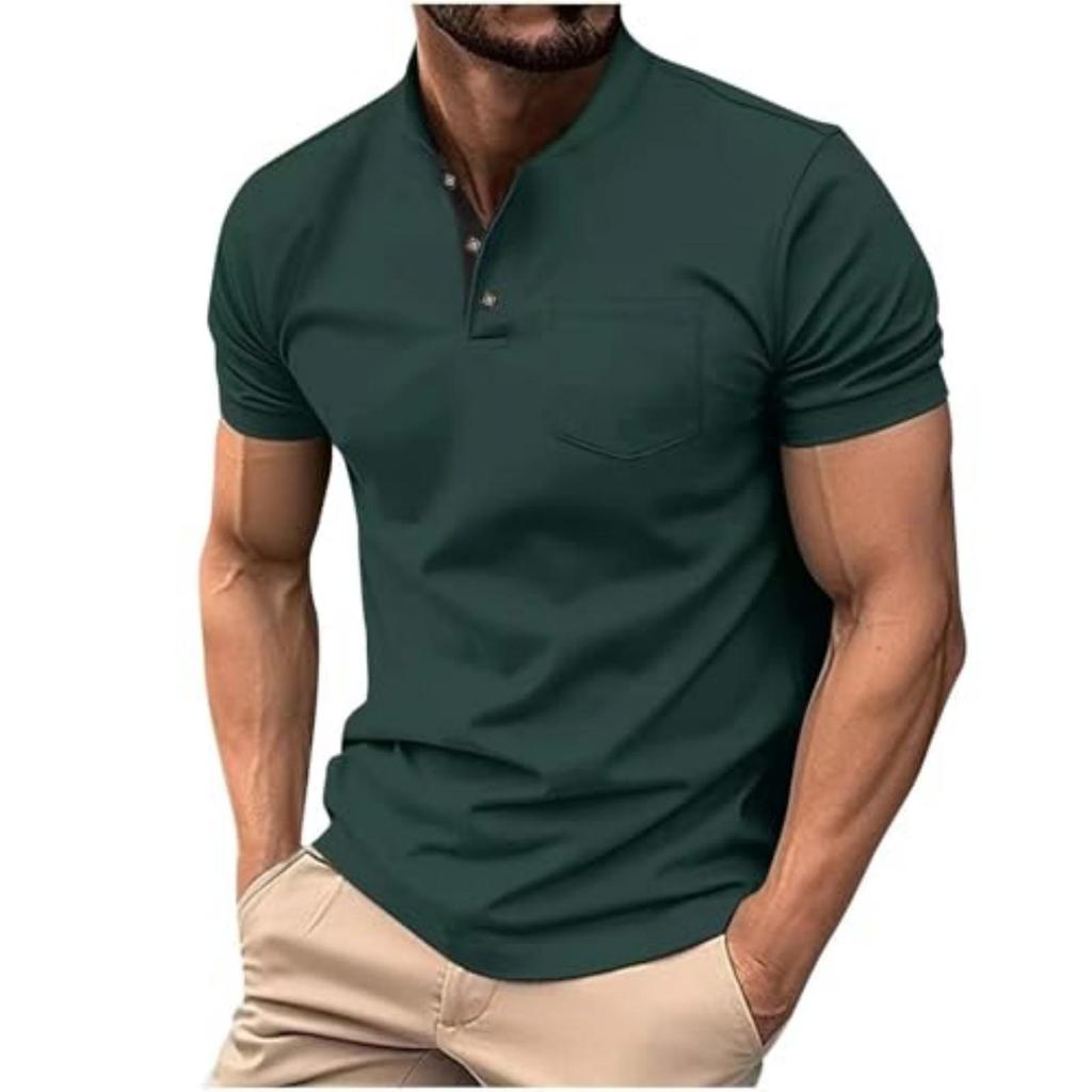 Men's Color Slim Fit Basic Short Sleeve Button Pocket Casual T,shirt Top