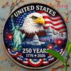 USA 250th Anniversary 1776-2026 Sign, 8in Round Aluminum Metal Art, Patriotic American Flag Wall Decor, 2D Flat Home Hanging