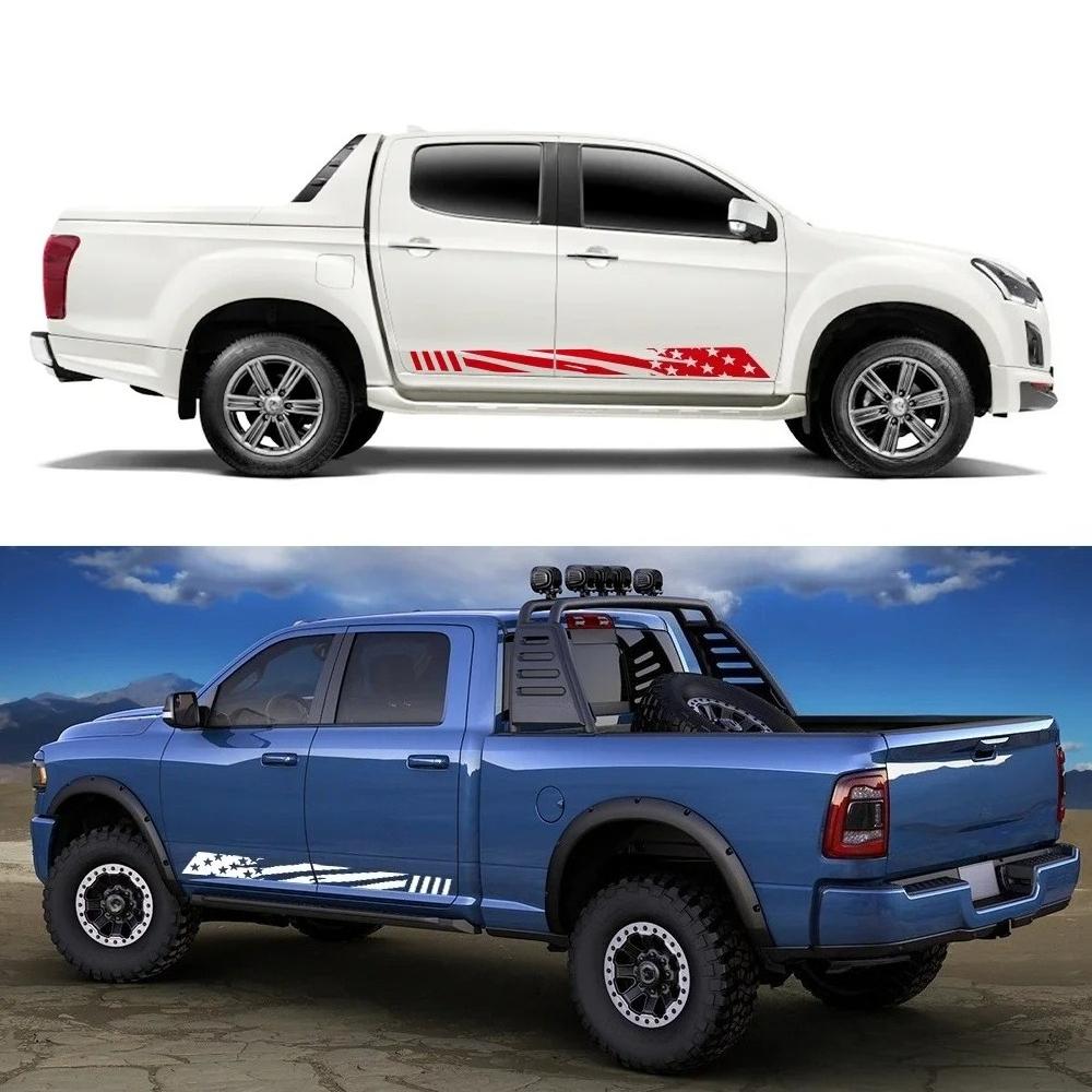 2PCS Pickup Door Side Stars Stripes Stickers For Ford F150 Ranger Toyota Hilux Tacoma Dodge RAM Dmax Auto Decoration Accessories