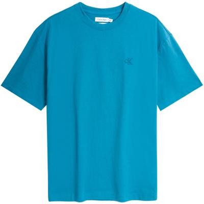 Solid Color Embroidered Cotton Loose Short Sleeve T-Shirt Men Tops Blue 40HM229-CFG