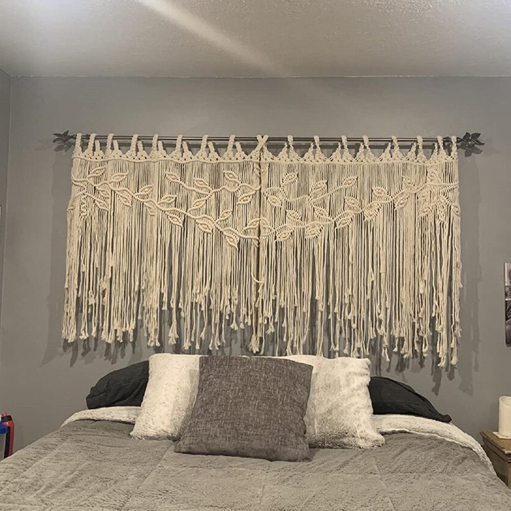 Macrame Wall Hanging Boho Handmade Woven Tapestry Leaf Pattern Tassels Wall Decor Curtain Home Decoration For Living Room Bedroom Wedding Party