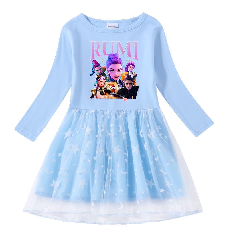 Kinder Kpop Demon Slayer Regenbogen Pailletten Prinzessinnenkleid - Kurzarm Sommer & Langarm Frühling/Herbst Optionen