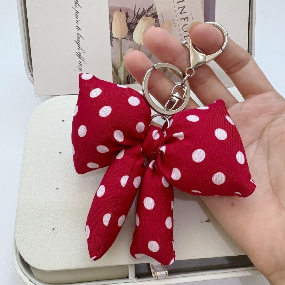 Padded Fabric Bag Pendant Polyester Backpack Handbag Decor Cute Polka Dot Bow Keychain  Gift