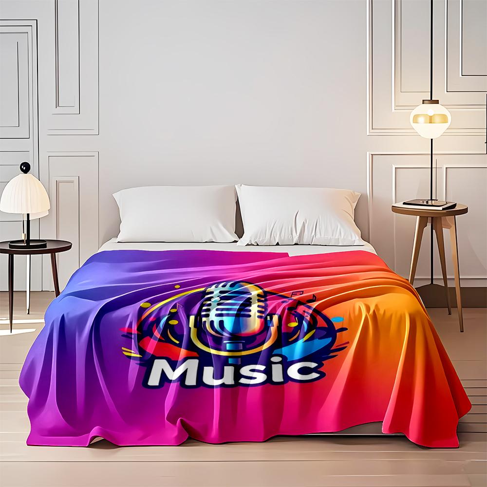 Colorful Microphone with Music Notes Design Flannel Blanket for Bedroom, Living Room, Sofa, and Nap Sofas.