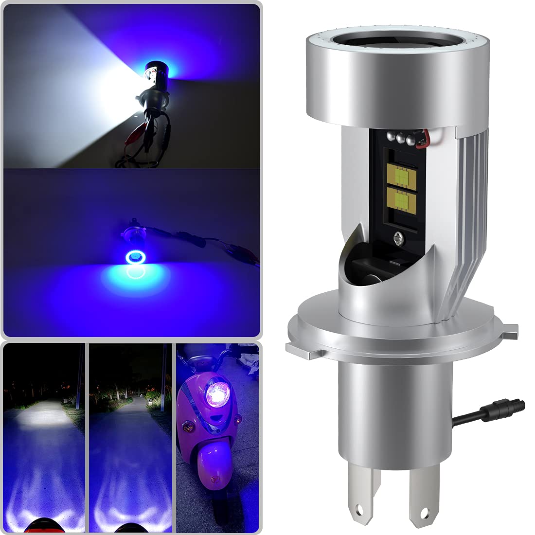 

POOPEE Мотоциклетная светодиодная фара H4/HS1 Hi/Lo Белый светодиод Дневной ходовой свет DRL Синий Синий 2 в 1 H4/HS1