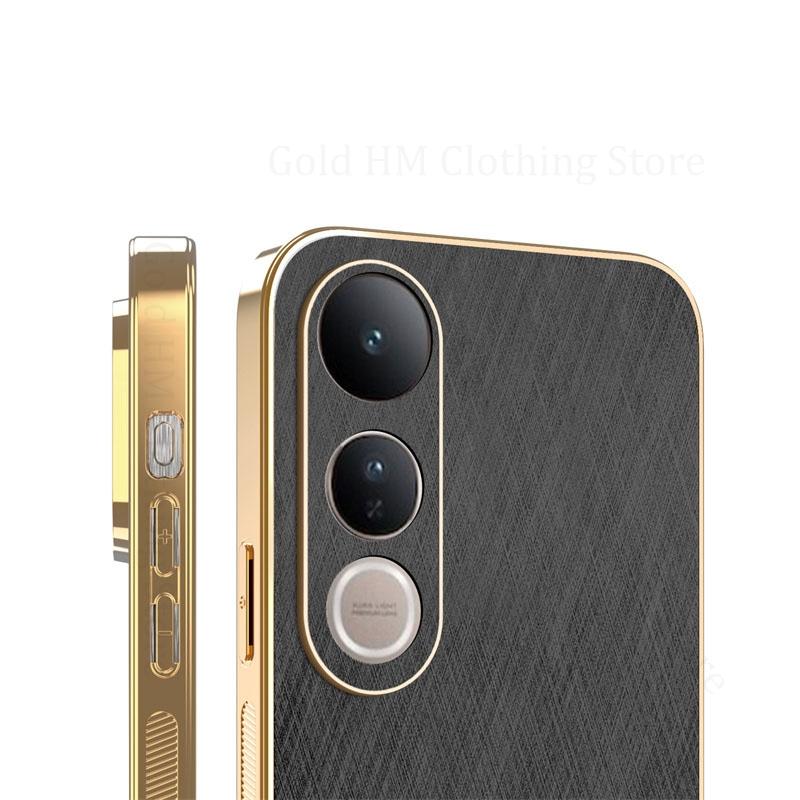 Gold Silk Texture Phone Leather Electroplated Case For Vivo V50 Lite V40 Pro 6D Plating Fast Charging Cover For VIVO V50 V40 V30