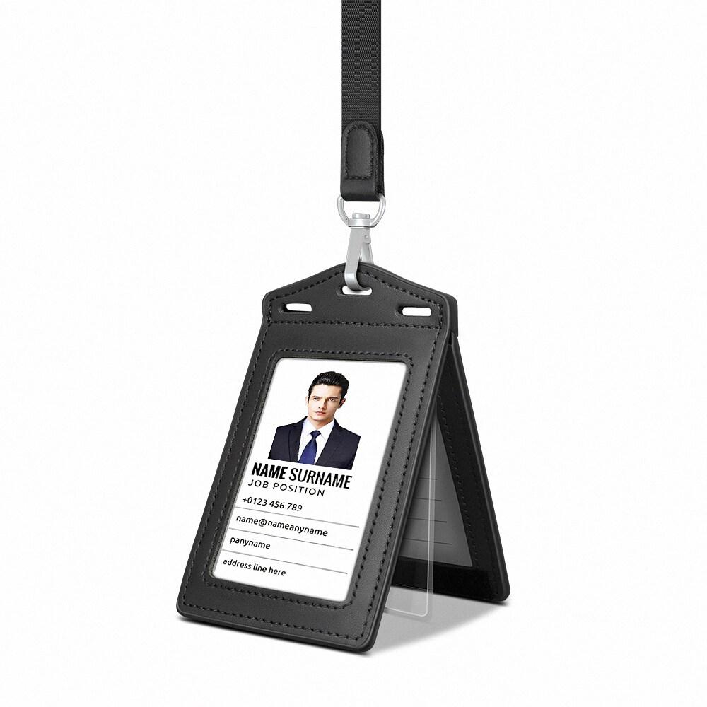 Retractable Reel Heavy Duty Carabiner Leather Card Badge Holders and Clear ID Window for Office Staffs Student Teacher Couriers