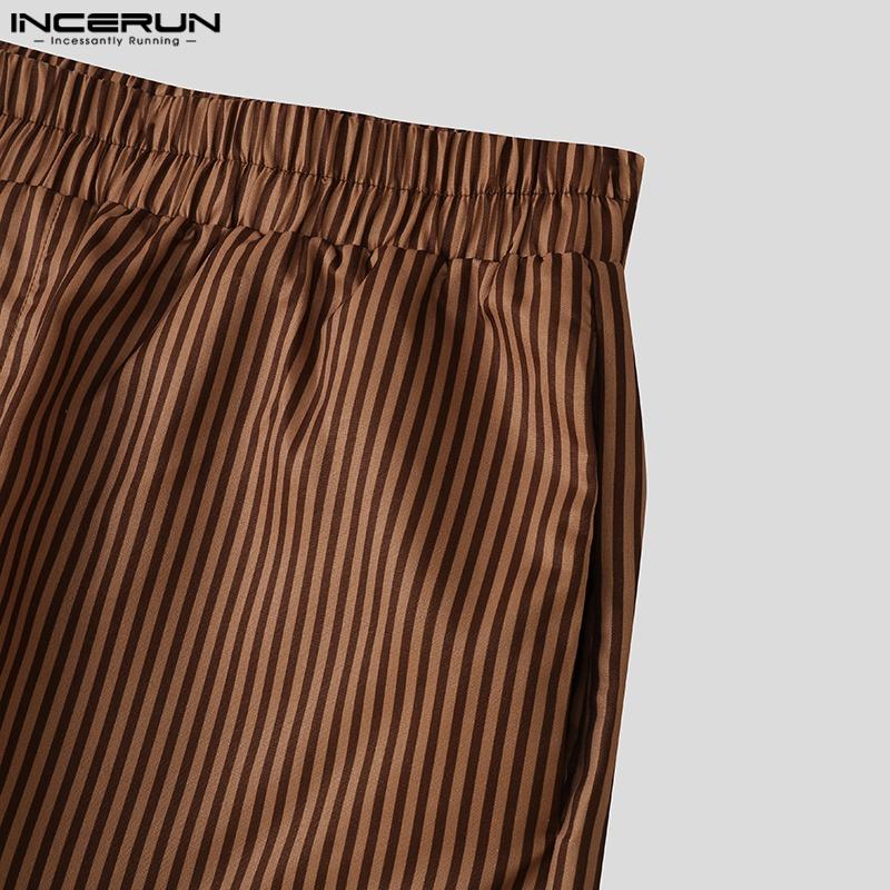 INCERUN 2PCS Men Two Pieces Striped Print Long Sleeve Buttons Shirts Short Pants Casual Sets