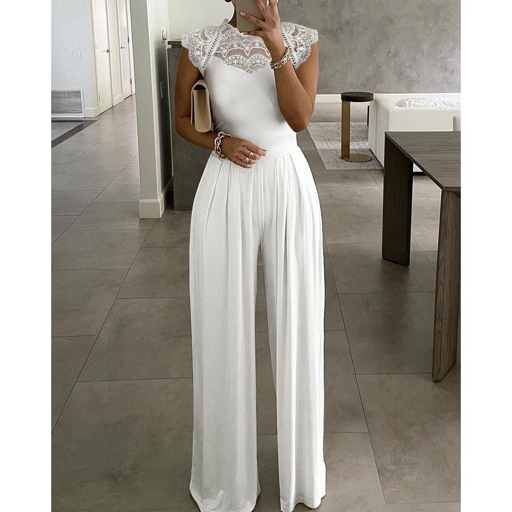 Solid Color Jumpsuits Elegant Spring Solid Romper Evening Party Clothing Pants Loose Casual Lace Overalls for Women