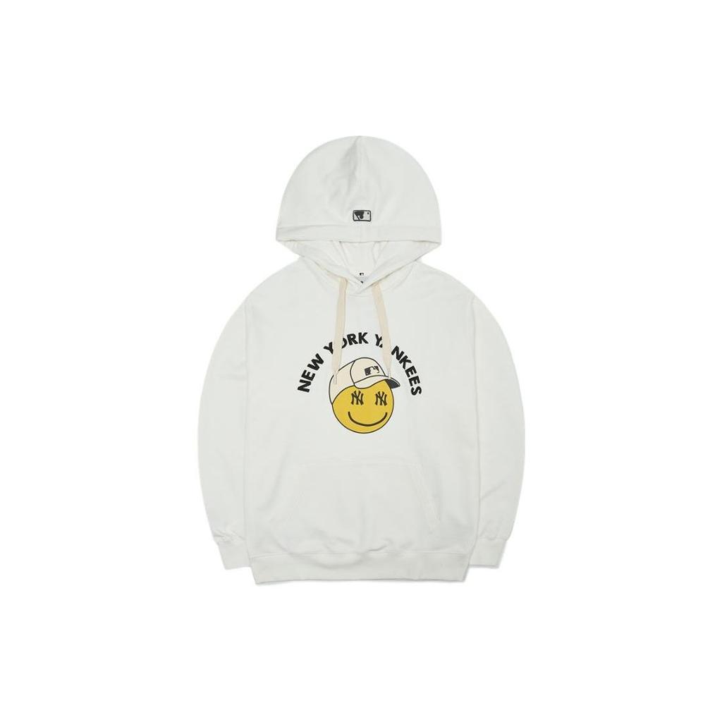 MLB New York Yankees FW22 Smiley Face Pattern Printed Drawstring Hoodie Unisex hoodies White 3AHDN0124-50IVS