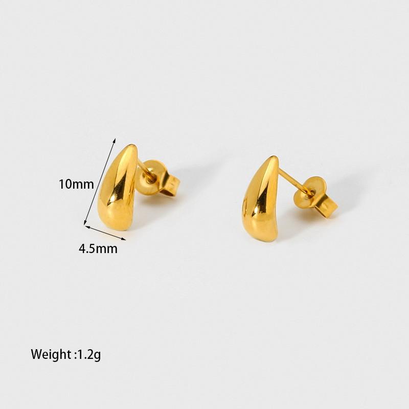 European and American ins simple mini stainless steel smooth water drop stud earrings plated with 18k gold waterproof earrings, high-end jewelry women