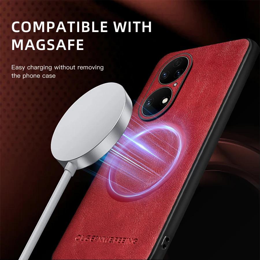 För Huawei P50 P50 Pro P50E PU-läder Magnetisk Ring Mjuk Kant Anti-fall Anti-Fingeravtryck Fodral