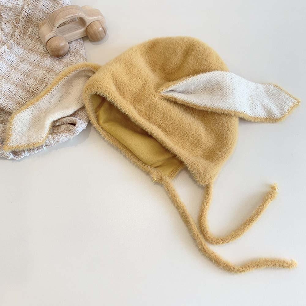 Elastisk Barntröja Mössa Trendig Barnullhatt Mode Kaninöra Stickad Mössa Varmare