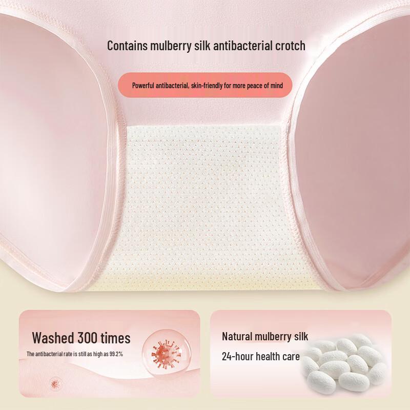 LANGSHA Women's Mulberry Silk Antibacterial Mid-Waist Briefs (4-Pack)