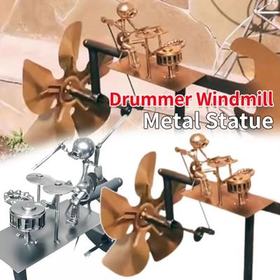 Girueță Metalică de Vânt Baterist Metalic Făcută Manual Moară de Vânt Durabilă Figurine Rockin Art Grădină Curte