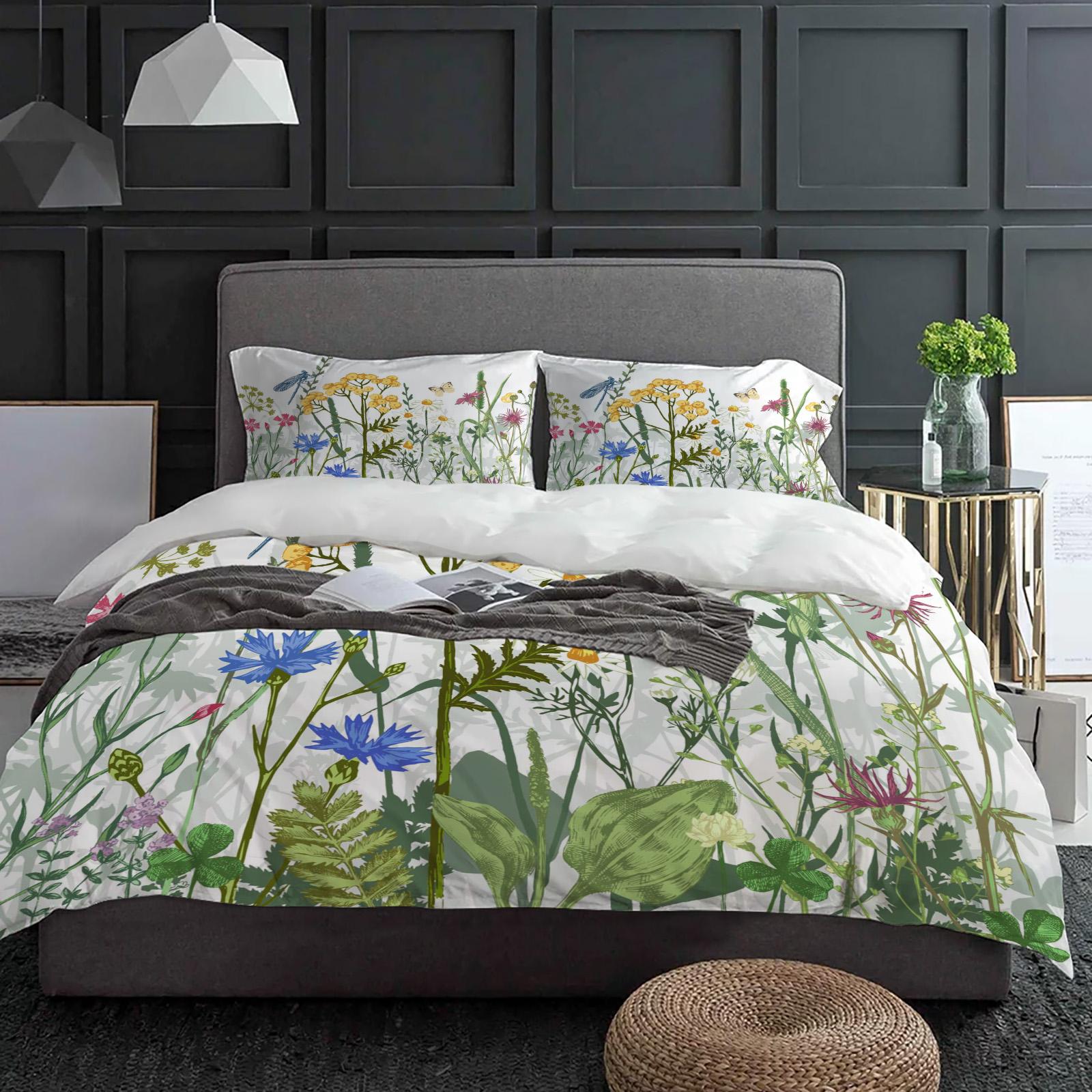 Flowers Butterfly Dragonfly Bedding Set 3pcs Duvet Cover Pillowcase Kids Adult Quilt Cover Double Bed Set Home Textile 135x200cm