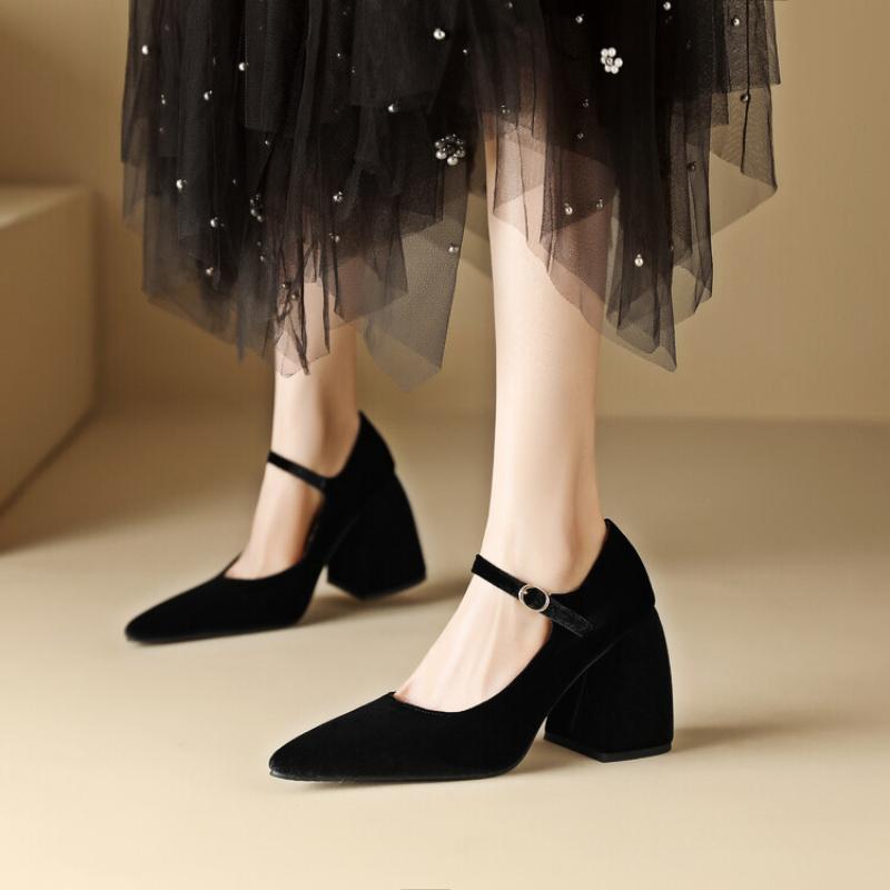 Plus Size 44 45 46 47 ,Γυναικεία παπούτσια New Suede Mary Jane Pumps Ψηλοτάκουνα για Γυναικεία Παπούτσια Εργασίας Παπούτσια Γυναικεία Χονδρά τακούνια