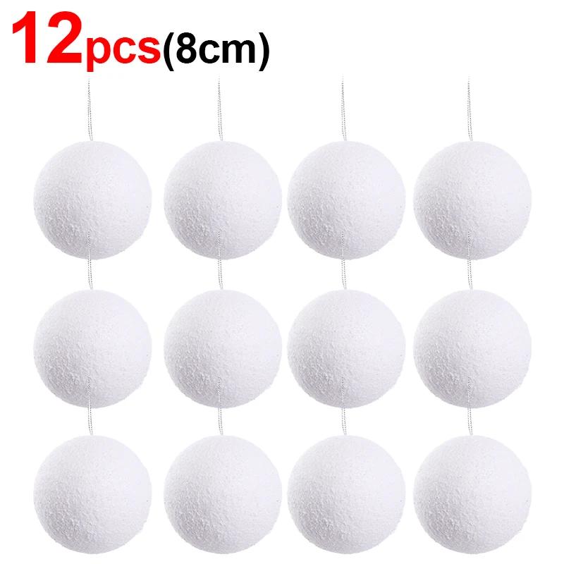 4/6/8cm White Christmas Balls Ornaments Xmas Tree Hanging Pendant Round Foam Snowball New Year Wedding Party Home Decoration
